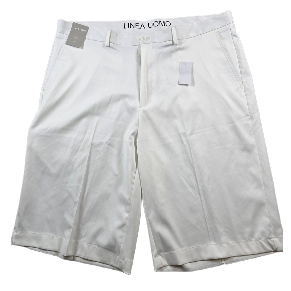 Linea Uomo Dress Shorts Mens 42 White‎ Polyester Stretch Flat Front Golf NEW